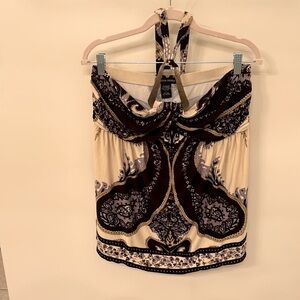 Boston Proper Cream and Brown Patterned Halter Top
